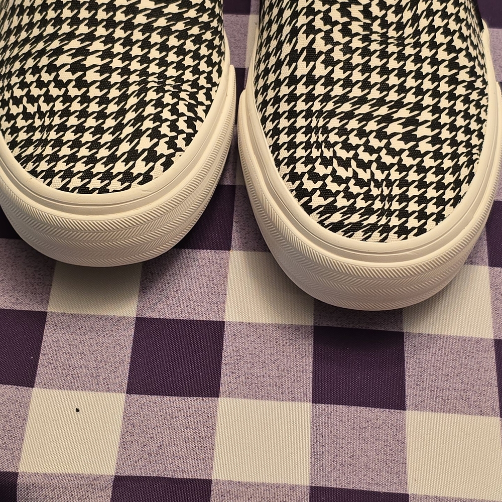 Black and White Houndstooth Slip-On Sneakers